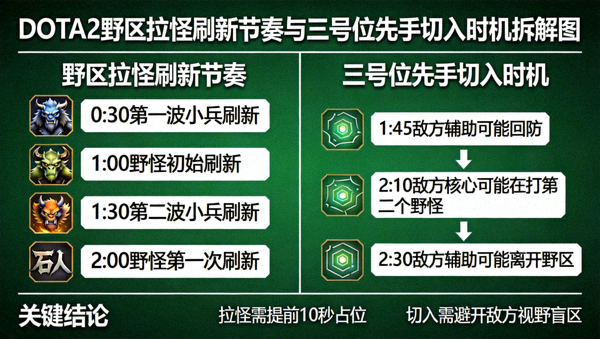DOTA2 野区拉怪刷新节奏与三号位先手切入时机拆解图