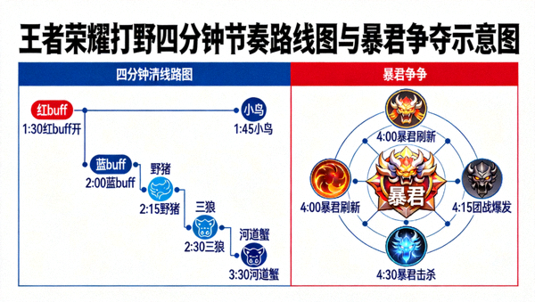 王者荣耀打野四分钟节奏路线图与暴君争夺示意图