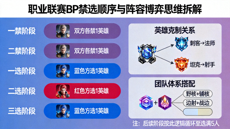 职业联赛 BP 禁选顺序与阵容博弈思维拆解画面